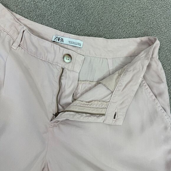 Zara Pleated Front Trouser Pants Blush Size 4 Relaxed Ankle - Picture 6 of 12